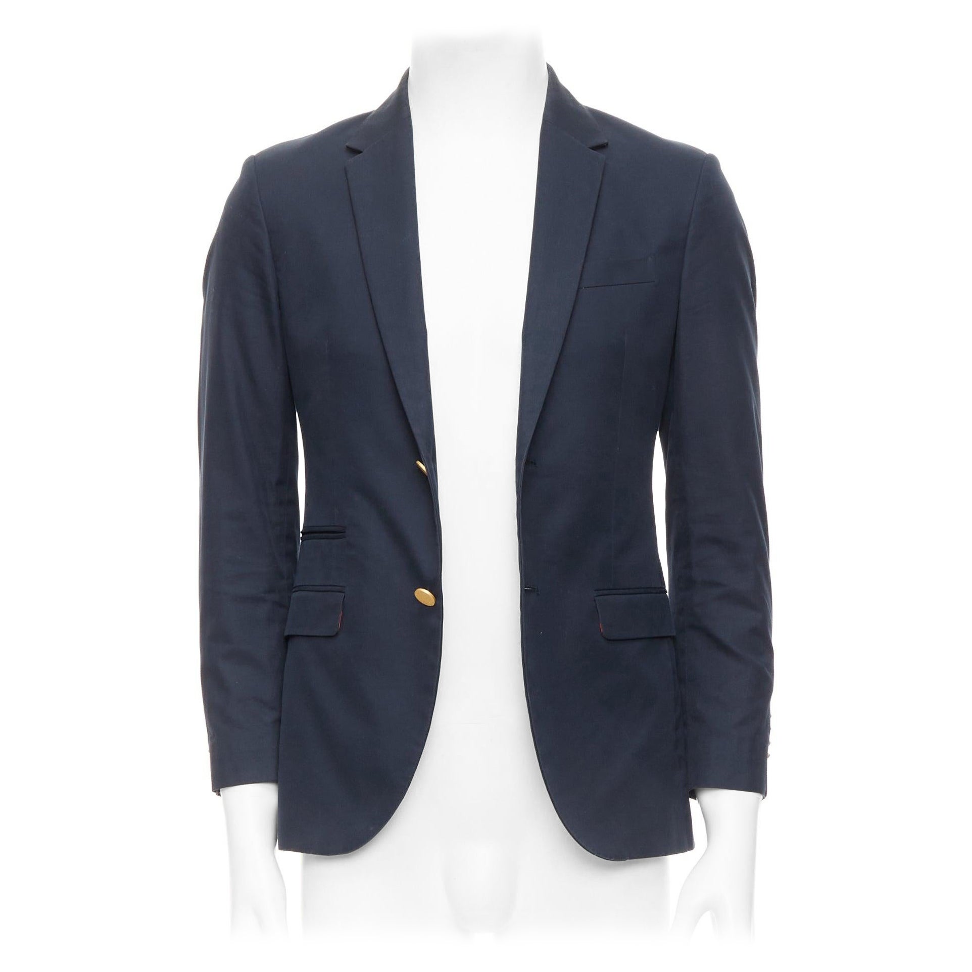 VALENTINO navy cotton red camoflage lined gold button blazer IT44 XS For Sale