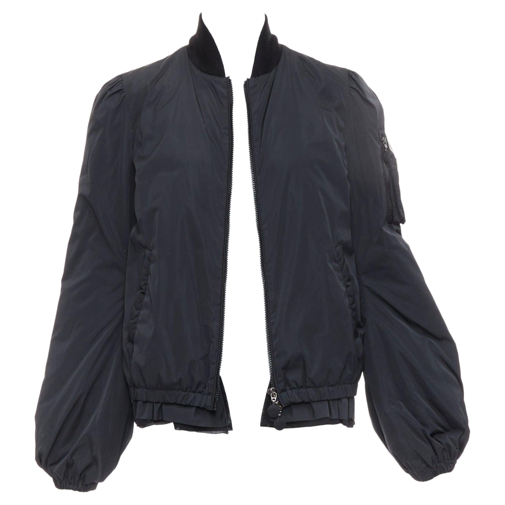 MONCLER G32-003 black logo puffer mesh trim nylon bomber Sz.2 M For Sale