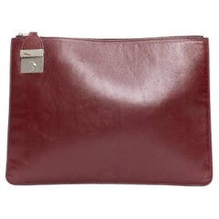 CARTERA CELINE VIEJA Phoebe Philo Embrague con cremallera con ribete metálico plateado burdeos