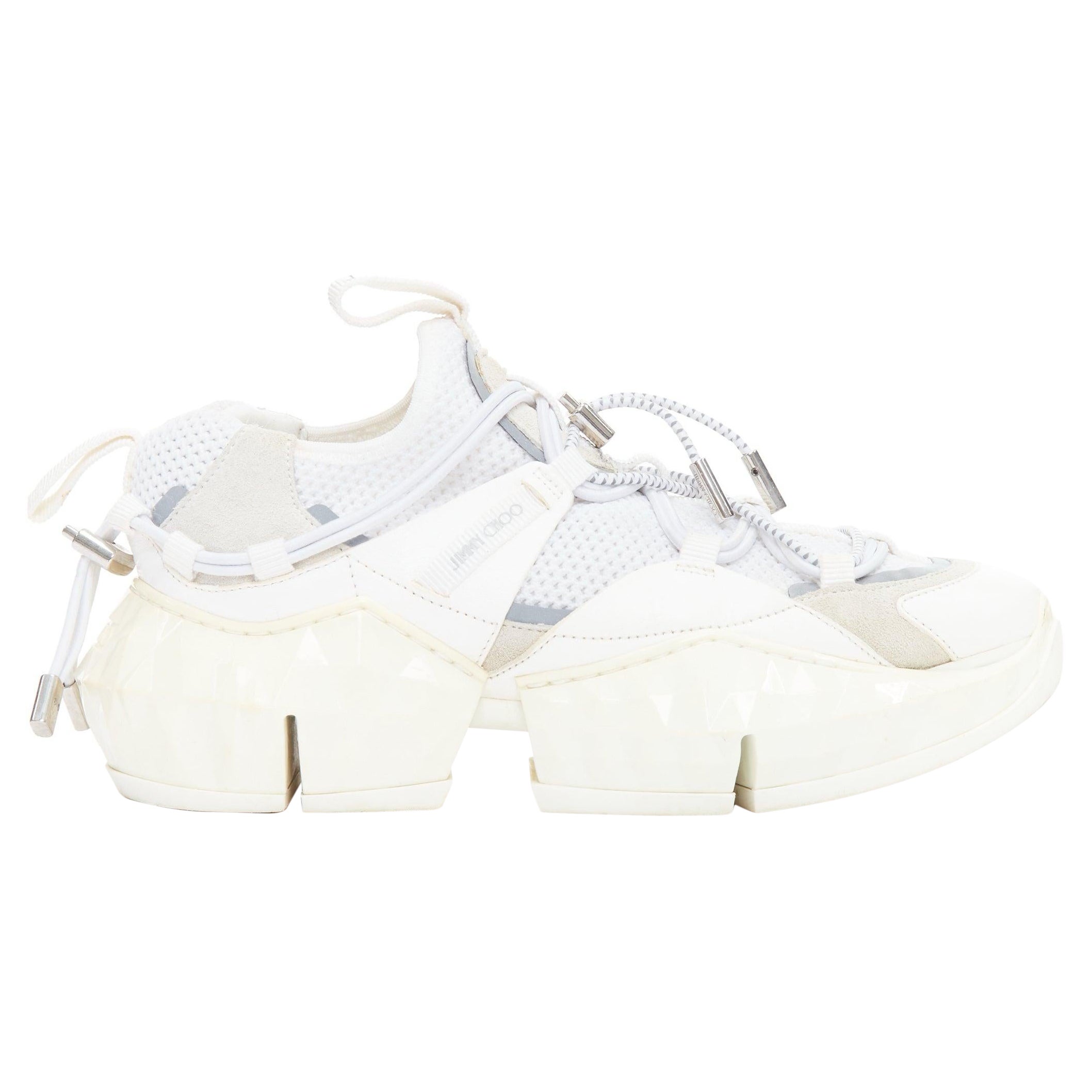 JIMMY CHOO Diamond Trail scarpe da ginnastica bianche con suola sfaccettata EU36