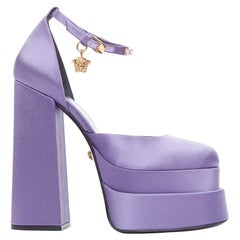 VERSACE Runway Aevitas 155 lilac purple satin gold crystal Medusa platform EU40