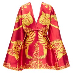 ALEXANDER MCQUEEN 2010 Angels Demons Runway red gold jacquard kimono dress IT38