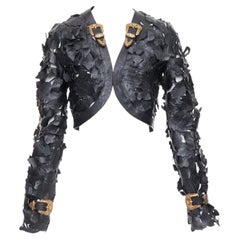 raro ALEXANDER MCQUEEN 2011 Pasarela floral corte láser chaqueta de cuero recortada IT40