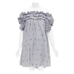 ALEXANDER MCQUEEN 2017 red floral blue pinstripe ruffle tent dress IT42 M