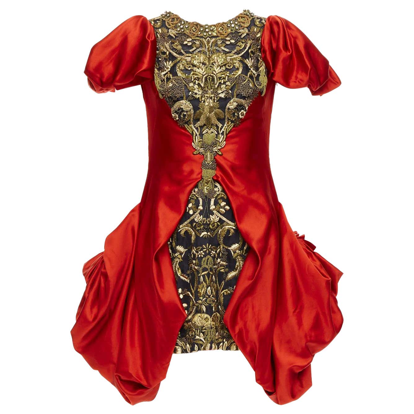 ALEXANDER MCQUEEN 2010 Angels Demons Runway red gold puff dress IT40 S ...