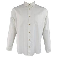 Men's VISVIM Size XL White Cotton Long Sleeve Fleece Elbow Patch Shirt