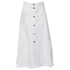 VALENTINO white denim butterfly bead embellished patch raw midi skirt IT38 XS