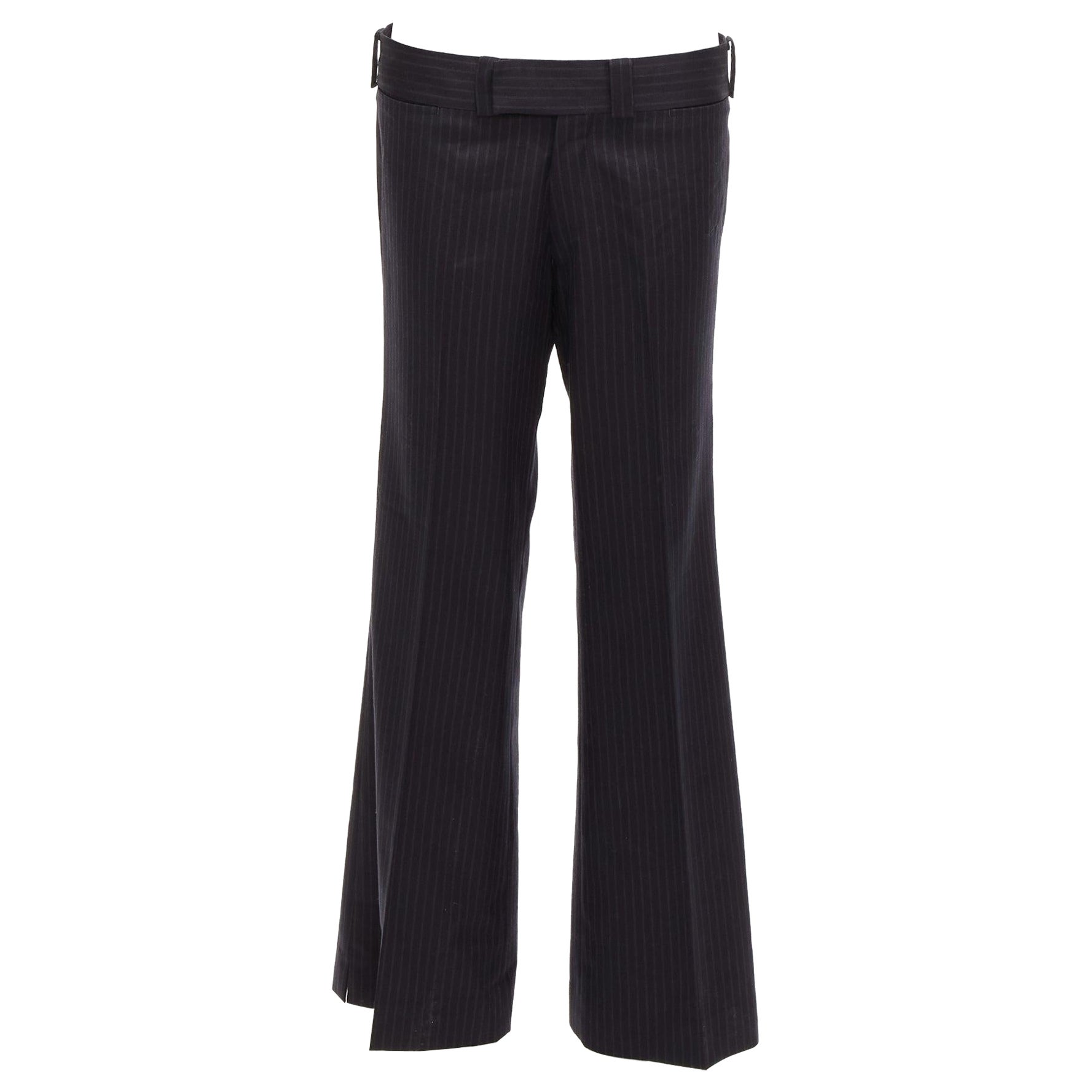 JUNYA WATANabe 2018 pantaloni gessati neri in misto lana a vita bassa e svasati M.