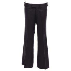 JUNYA WATANabe 2018 pantaloni gessati neri in misto lana a vita bassa e svasati M.