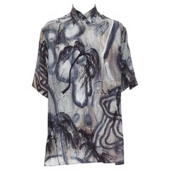 Yohji Yamamoto 100% seta grigio beige stampa astratta camicia rilassata JP2 M