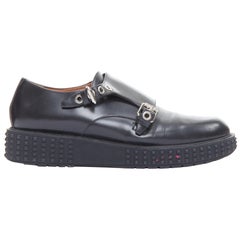 VALENTINO Rockstud black leather silver buckles stud midsole monk shoes EU38