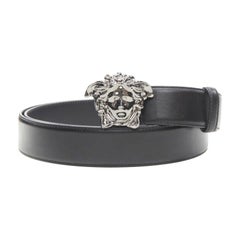 VERSACE La Medusa rutenio hebilla de plata cinturón de cuero negro 110cm 42-46"