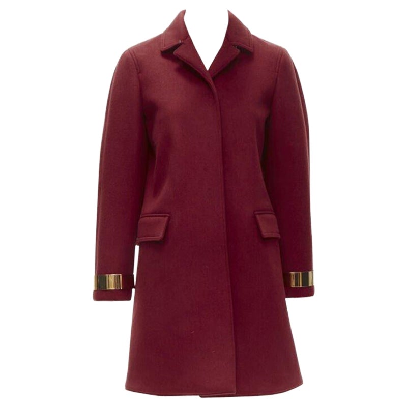 BURBERRY PROPRSUM 90% cashmere blend red gold metal bar coat IT38 XS For Sale
