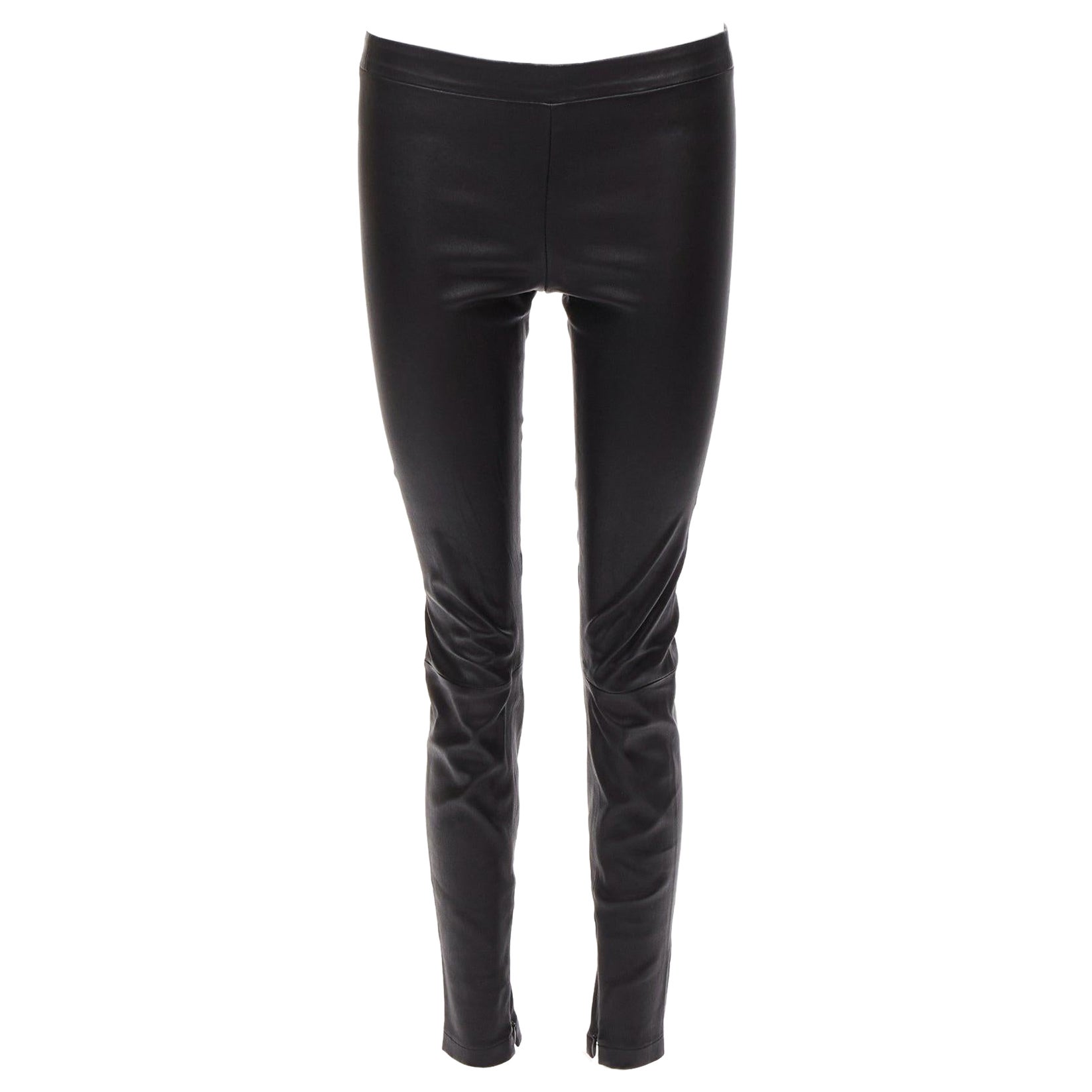 VINCE black genuine leather panelled back darts fitted moto leggings XS For Sale