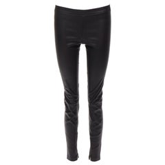 VINCE black genuine leather panelled back darts fitted moto leggings XS