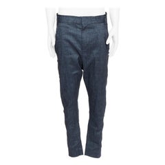 HAIDER ACKERMANN Pantalon harem bleu en lin et coton à taille basse, M