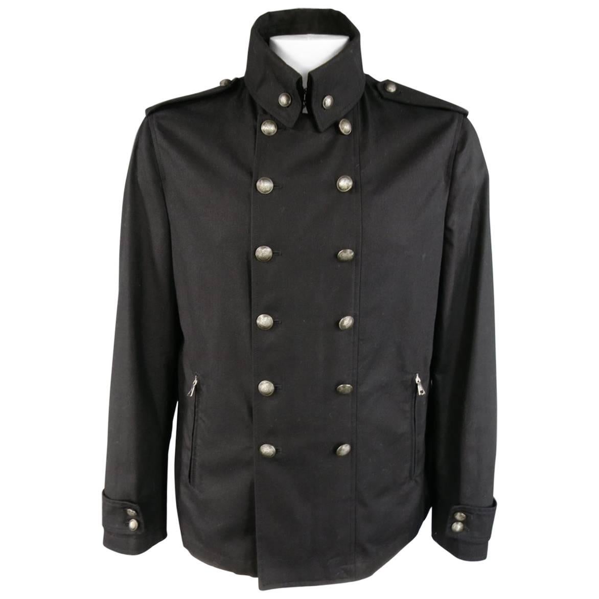 JOHN VARVATOS 44 Black Cotton Double Breasted Brass Buttons Military Jacket