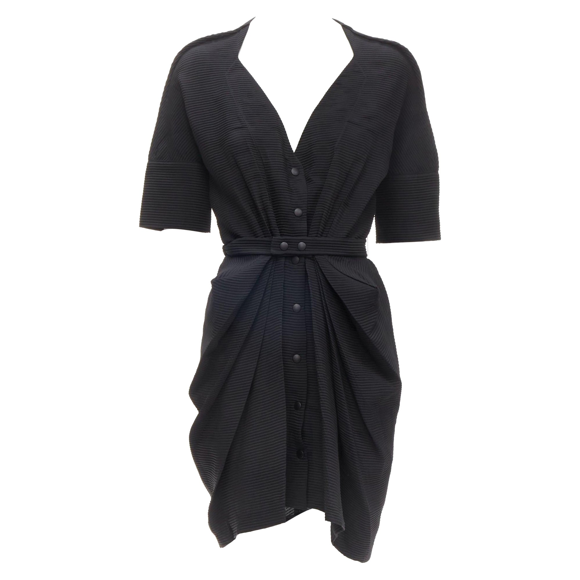 BALENCIAGA 2009 plunge neckline button front gathered pleat short dress FR36 S For Sale