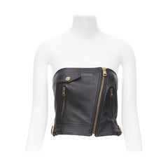 VERSACE Runway black leather gold-tone Medusa biker bustier top IT38 XS