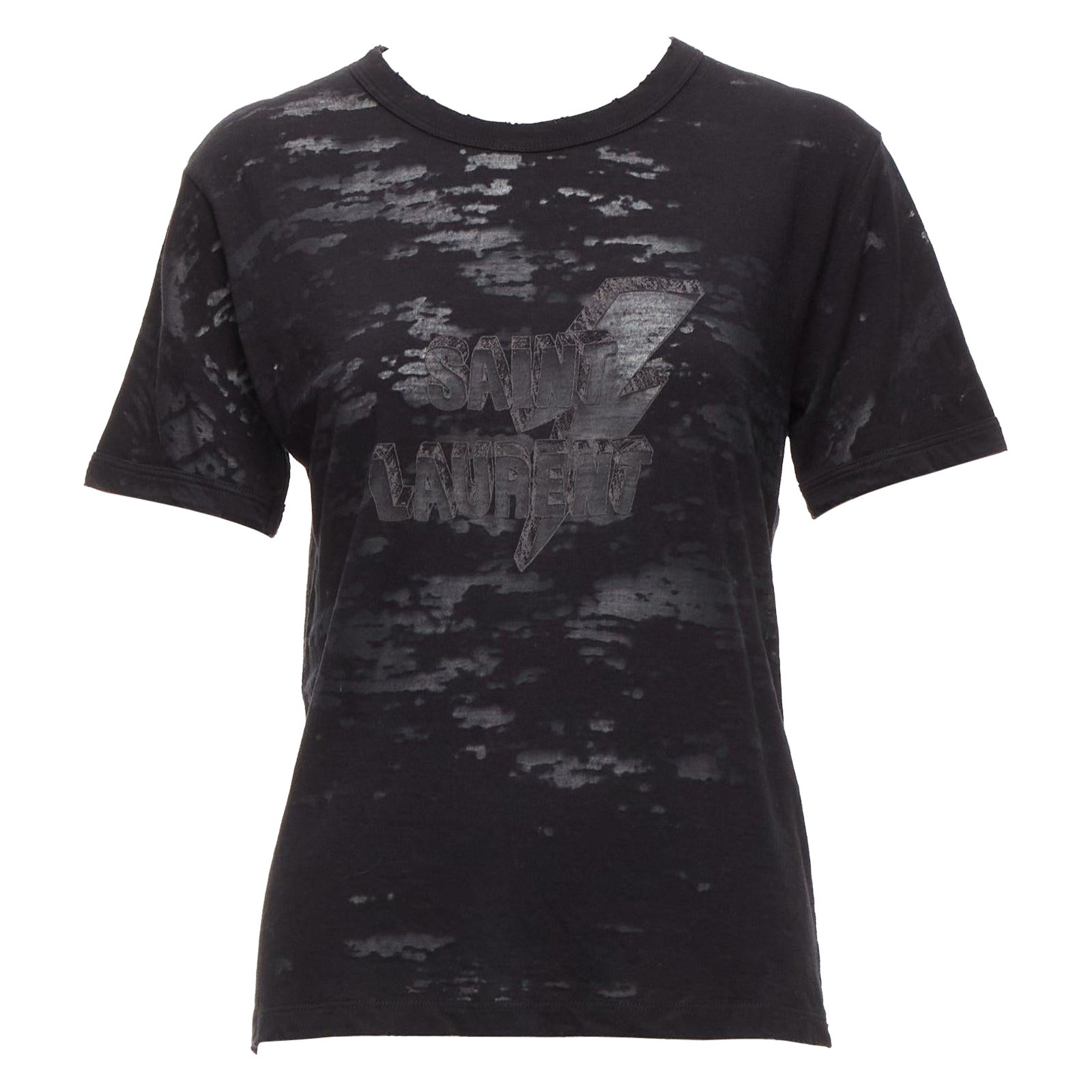 SAINT LAURENT 2017 noir Devore Lightning Bolt tshirt imprimé logo XS