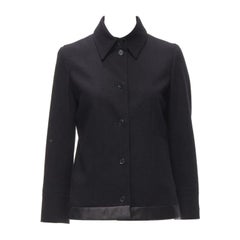 HELMUT LANG 1990er Jahre Vintage Schwarze minimalistische Jacke aus Wolle mit Satinbesatz am Saum IT42 M
