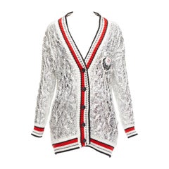 ERMANNO SCERVINO Over Sweatshirt silver foil laminate cotton cable knit cardigan