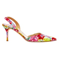 rare MANOLO BLAHNIK floral satin print slingback mid heel pump EU39