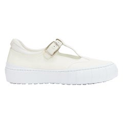 FENDI white leather canvas logo buckles t strap platform sneakers EU41