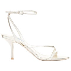 PRADA metallic gold leather strappy mid heel sandals EU39