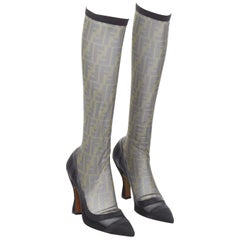 FENDI Colibri brown FF monogram sheer mesh sock boots EU40 Nicki Minaj
