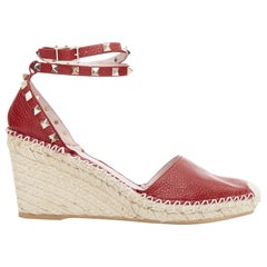 VALENTINO Rockstud 85 alpargata cuña yute cuero rojo EU39