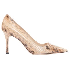 MANOLO BLAHNIK nude coated scaled leather slim heel pumps EU39