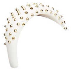 PRADA white leather gold studded padded Alice headband