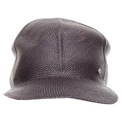 HERMES Riley Panama noir paille petit logo argenté coton doublé chapeau 57cm