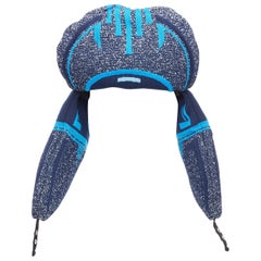 rare PRADA 2019 Runway blue grey logo jacquard padded trapper hat L