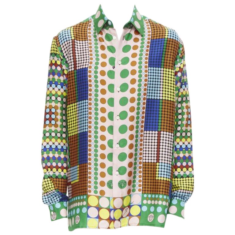 VERSACE 2021 Runway Tresor De La Mer Pop Dot 100% silk Medusa shirt EU37 XS For Sale