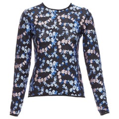 GIAMBATTISTA VALLI black cashmere silk blue pink flower embroidery top IT38 XS