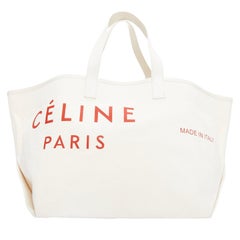 OLD CELINE Philo Made In red logo cream canvas leather trim tote bag