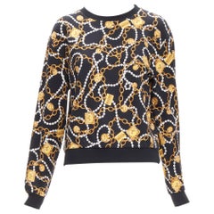 MOSCHINO black gold teddy bear chain pearl print sweatshirt S