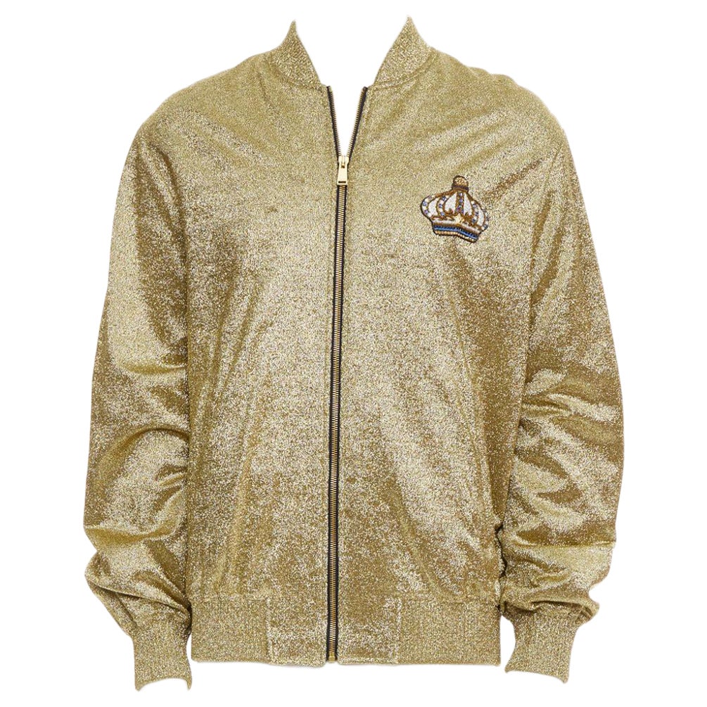 VERSACE gold medusa blue crystal crown metallic lurex bomber jacket For Sale