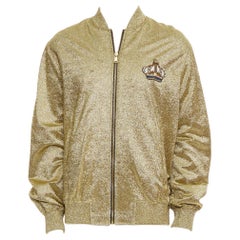 VERSACE gold medusa blue crystal crown metallic lurex bomber jacket