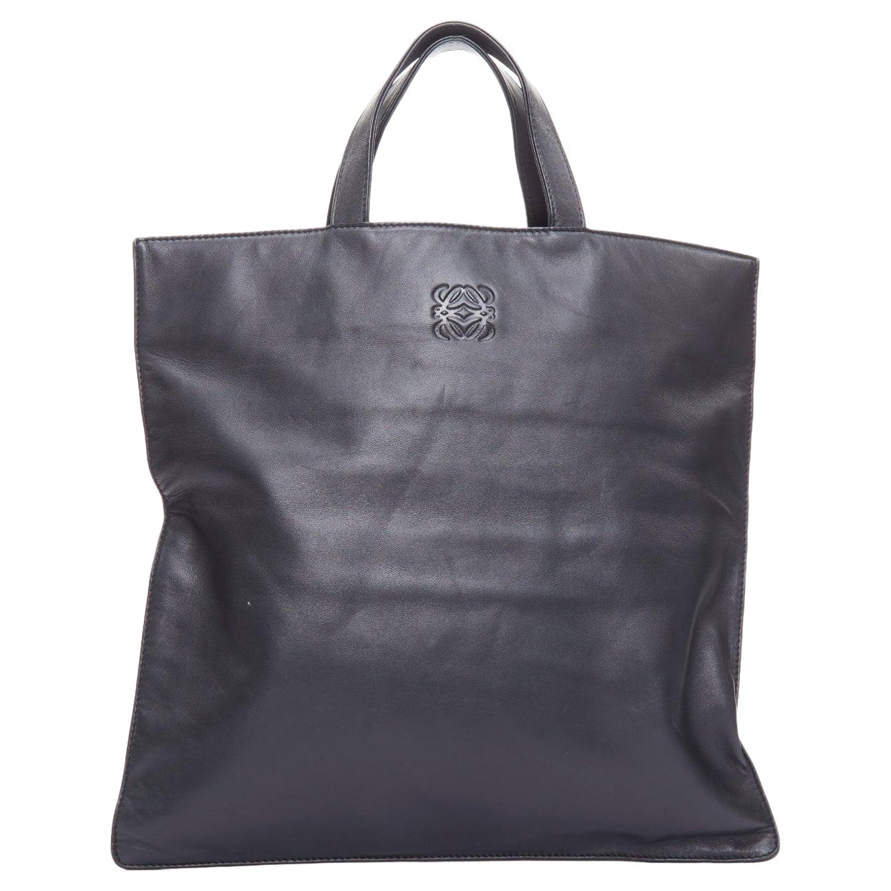 LOEWE Borsa quadrata vintage in pelle morbida con logo anagrammato nero