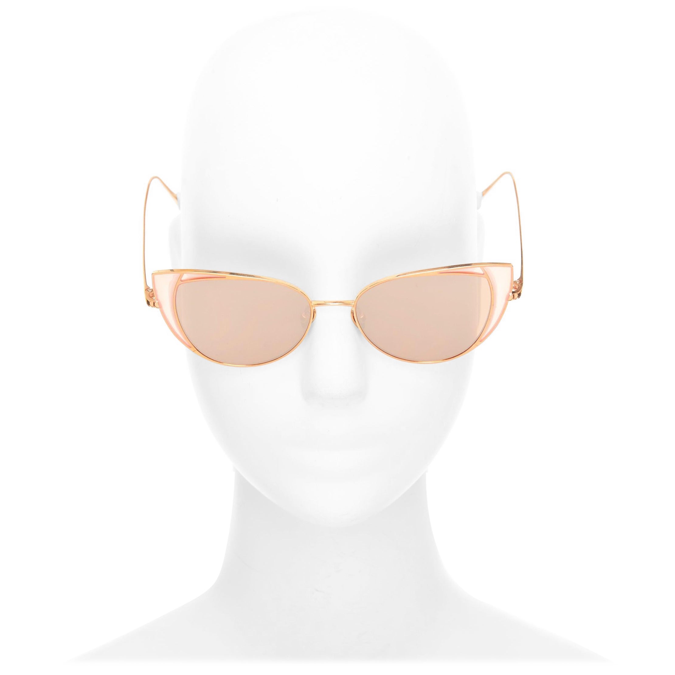LINDA FARROW Des Voeux LFL855/6 rose gold peach cat eye sunglasses For Sale