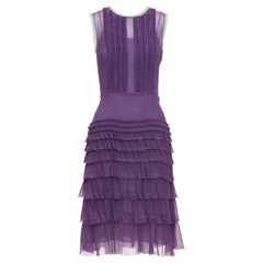 PRADA Vintage 100% seta viola verde con bordi plissettati IT38 XS