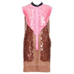 raro abito LOUIS VUITTON rosa marrone con paillettes e ricami anglais FR34