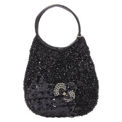 ANTEPRIMA HELLO KITTY Bolso de alambre tote de lentejuelas de cuero con cristal negro