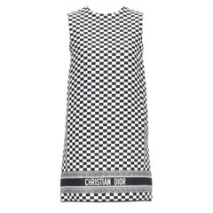 CHRISTIAN DIOR 2018 black white checkered logo mini shift dress FR34 XS