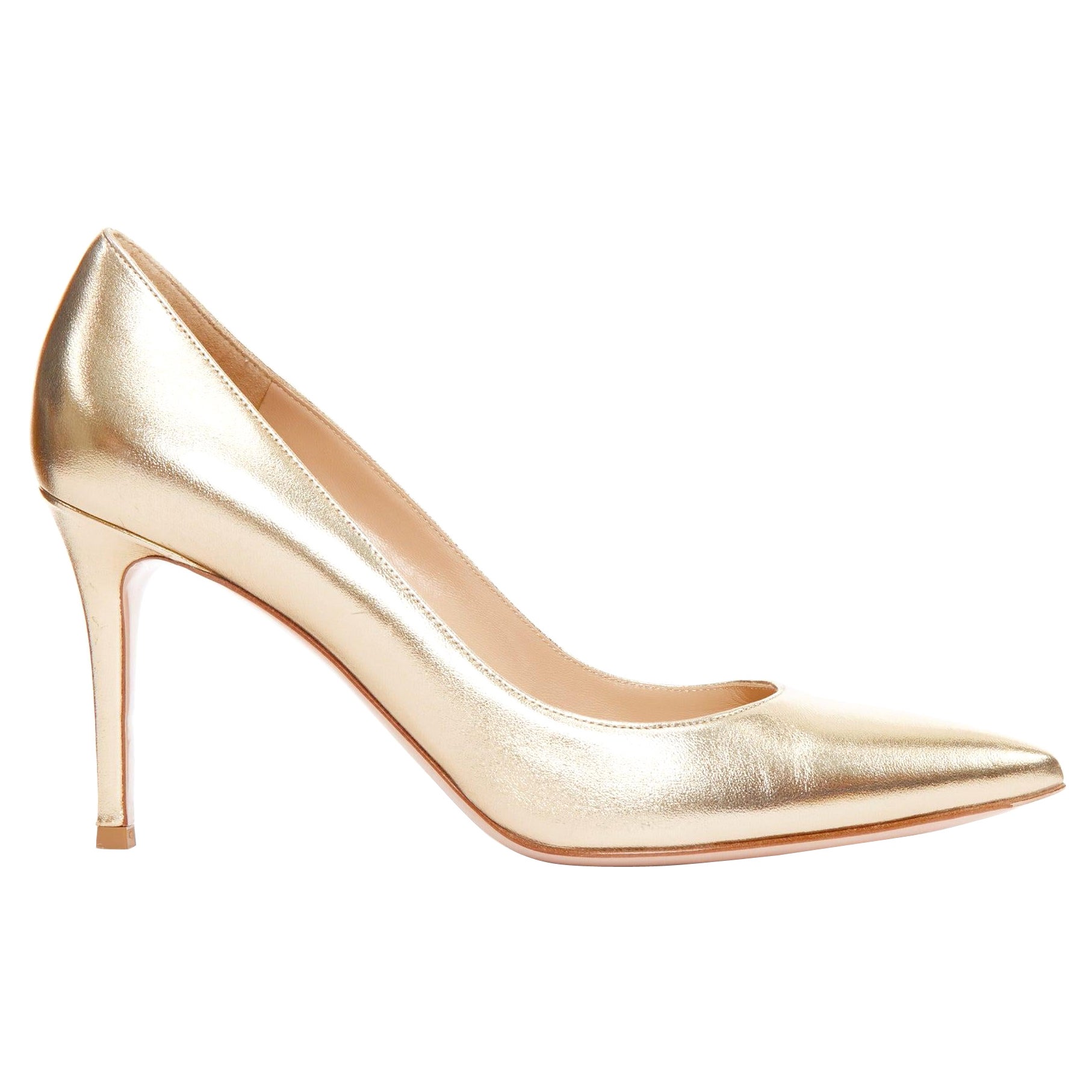 GIANVITO ROSSI metallic gold leather pointy pump heels EU39.5 For Sale