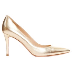 GIANVITO ROSSI metallic gold leather pointy pump heels EU39.5