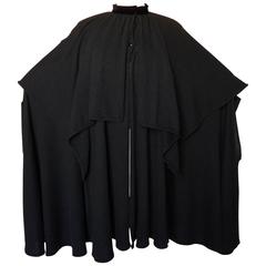 Unique Valentino Tiered Knit Cape with High Collar Black Angora Wool M 80s 4